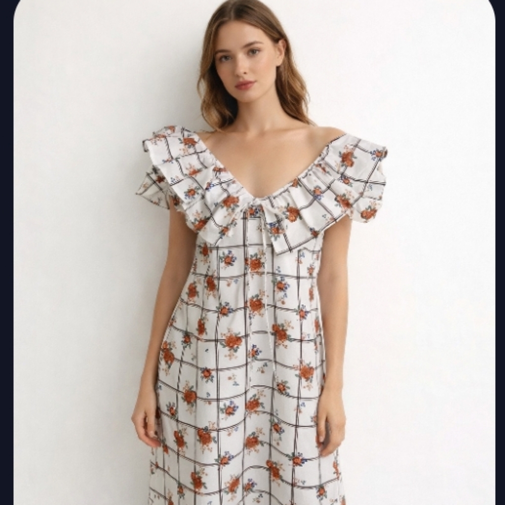 Zara Dress Size S Floral Ruffle Off The Shoulder Front Tie